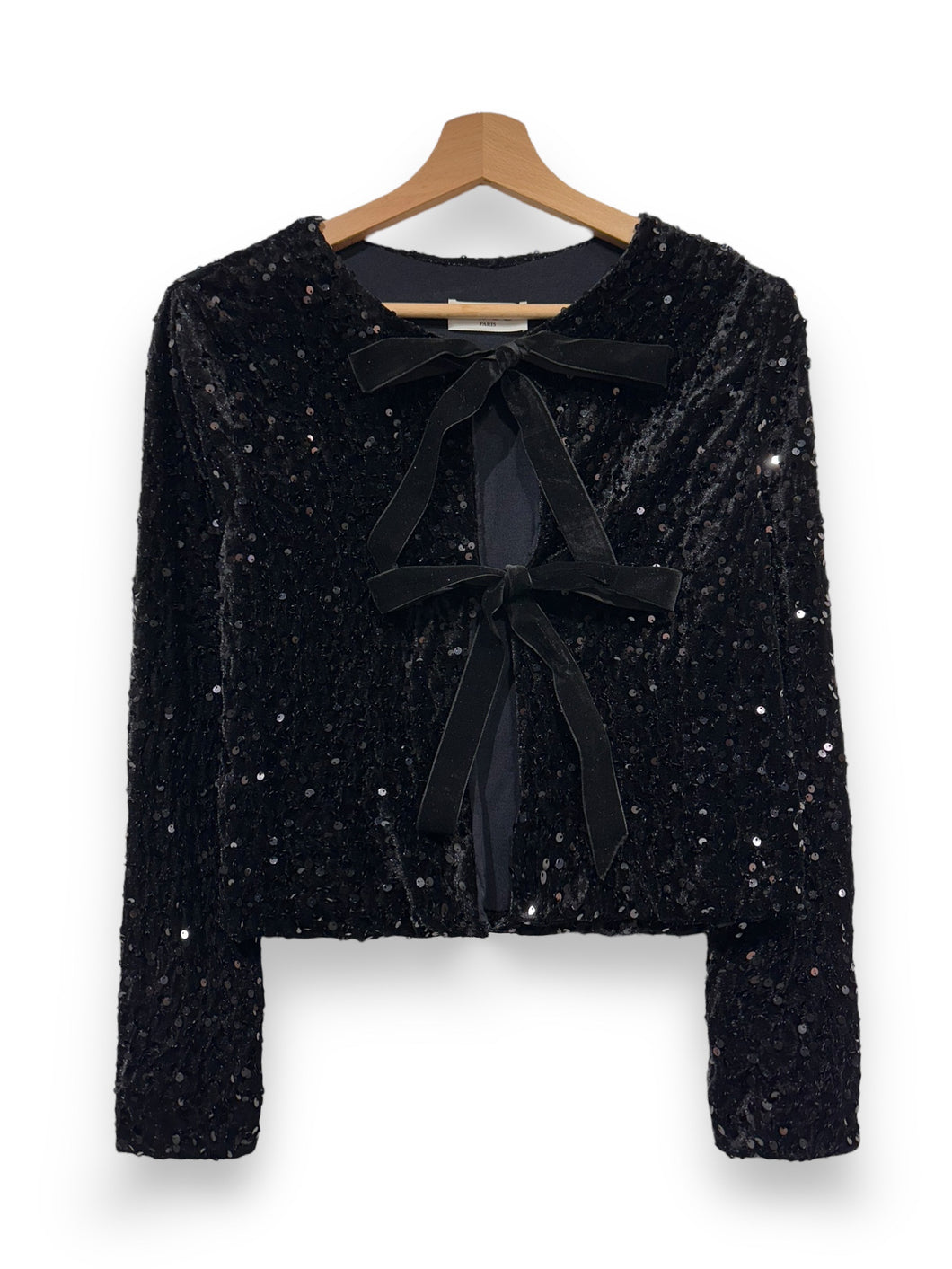 Vivienne Bow Front Sequin Jacket Black