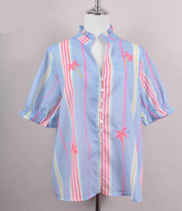 Palm Fluro Embroidered Stripey Blouse