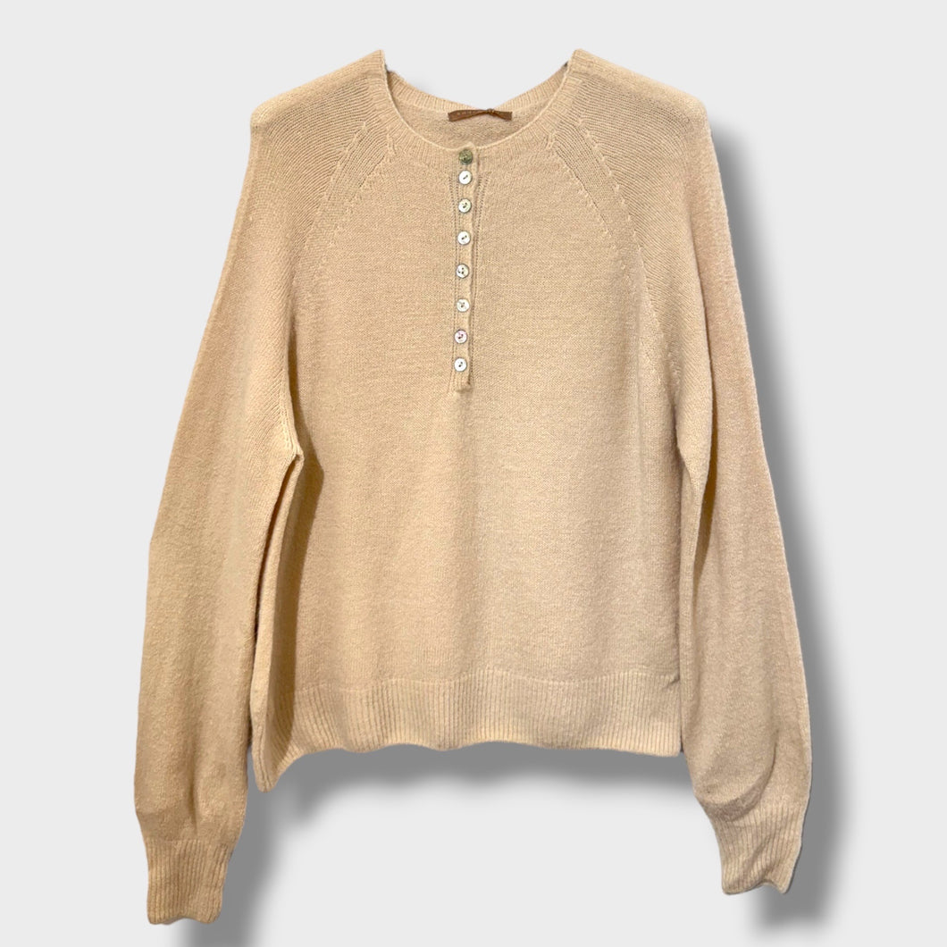 Soft Button Collar Jumper Beige