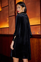 Load image into Gallery viewer, Black Long Sleeve Velvet Tunic With Diamante Collar - Black
