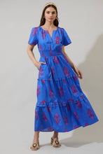Load image into Gallery viewer, Shayna Floral Palmer Poplin Tiered Maxi Dress Blue/Pink
