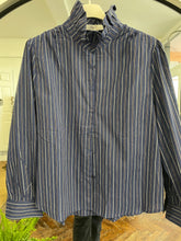 Load image into Gallery viewer, Matilde Stripe Frill Neck Blouse - Blue
