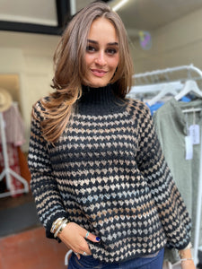 Fawn Funnel Neck Jumper Black/Multi Stripe