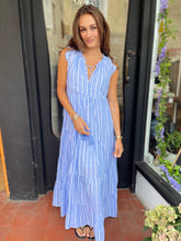 Load image into Gallery viewer, Arena Crochet Sleeve Dress Blue
