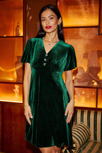Load image into Gallery viewer, Green Velvet Skater Dress With Diamante Bow Detail - Green
