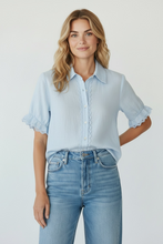 Load image into Gallery viewer, Sara Short Sleeve Linen Collared Shirt Pale Blue
