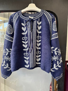 Sparkle Tie Front Jumper Navy/Silver