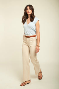 Gloria Patch Pocket Stretch Wide Leg Jeans Ivory