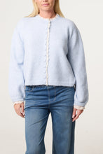Load image into Gallery viewer, Broderie Trim Knit Cardigan Pale Blue
