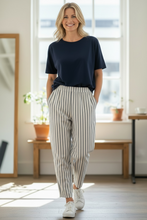 Load image into Gallery viewer, Capri Striped Barrel Leg Trouser Ecru
