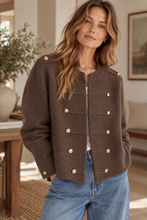 Load image into Gallery viewer, Maeve Knitted Military Jacket Chocolate
