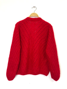 Claudia Open Knit Button Mohair Cardigan Red