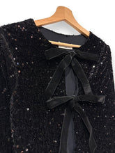 Load image into Gallery viewer, Vivienne Bow Front Sequin Jacket Black
