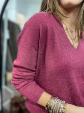 Load image into Gallery viewer, Holly Sparkle V Neck Wine
