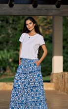 Load image into Gallery viewer, Venezia Cotton Print Maxi Skirt White/Blue
