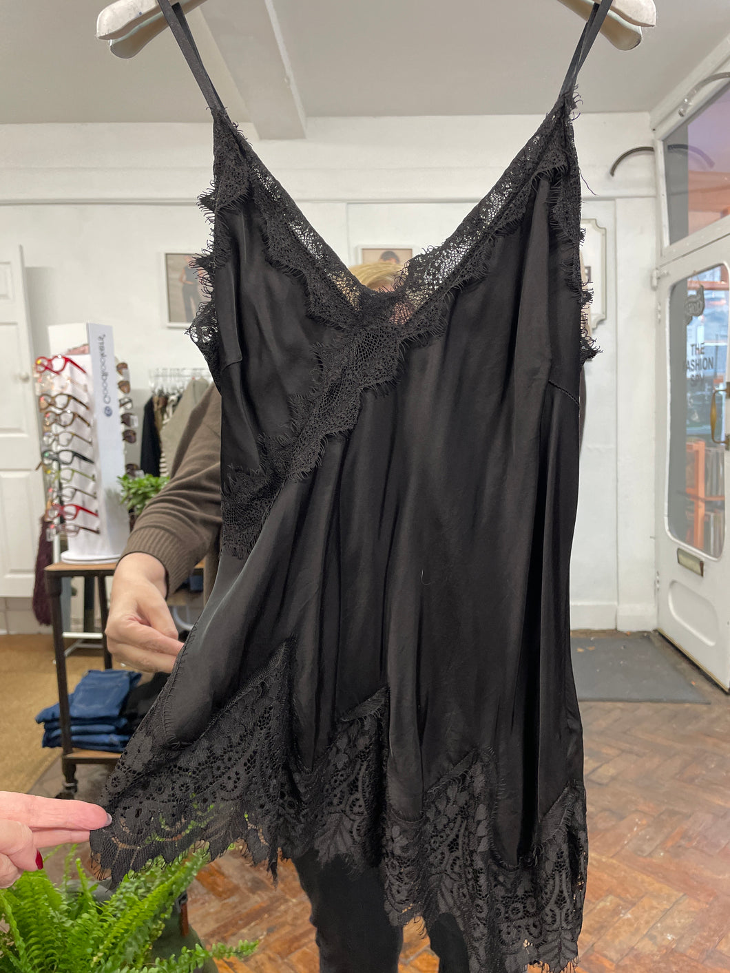 Amy Asymmetrical Lace Cami Black