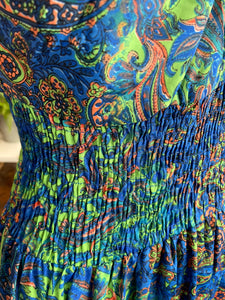 Silky Sue Paisley Dress Cobalt/Green Paisley