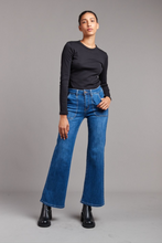 Load image into Gallery viewer, Gloria Patch Pocket Stretch Wide Leg Denim 70s Blue
