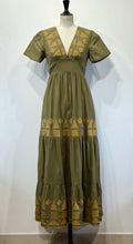 Load image into Gallery viewer, Amara Tie Back Embroidered Maxi Dress Olive
