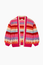 Load image into Gallery viewer, Hand Knitted Rainbow Striped Cardigan in Red/Pink
