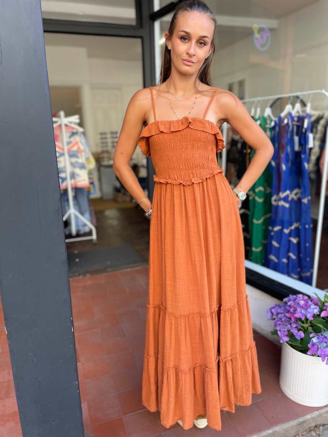 Frill Sun Dress Terracota