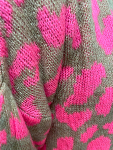 Amber Leopard Open Cardigan Neon Pink