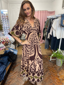 Safi Printed Dress Choc/Olive