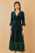 Load image into Gallery viewer, Velvet Wrap Midi Dress With Contrast Hemline Green
