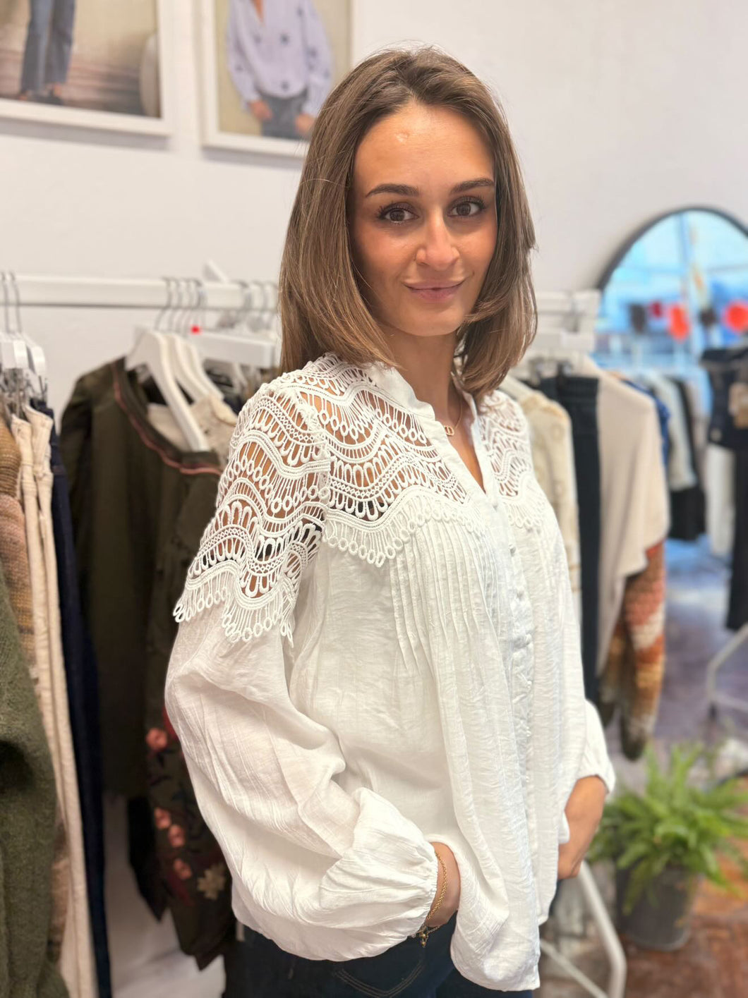 Lois Lace Pintuck Blouse White