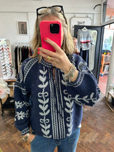 Load image into Gallery viewer, Sparkle Tie Front Jumper Navy/Silver

