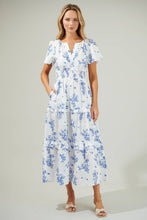Load image into Gallery viewer, Bestia Floral Palmer Poplin Tiered Maxi Dress Cream/Blue
