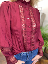 Load image into Gallery viewer, Lila Lace Insert Blouse Bordeaux
