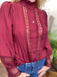 Lila Lace Insert Blouse Bordeaux