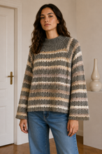 Load image into Gallery viewer, Rowan Textured Stripe Jumper Mocha
