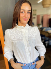 Load image into Gallery viewer, Claudette Embroidered Frill Collar Blouse Off White
