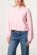 Load image into Gallery viewer, Broderie Trim Knit Cardigan Pink
