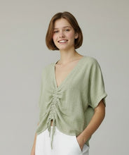 Load image into Gallery viewer, Teabag Washed Linen Tie Front Top Pistachio

