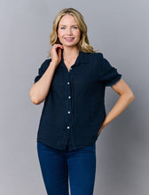 Load image into Gallery viewer, Chrisa Half Sleeve Linen Blouse Navy
