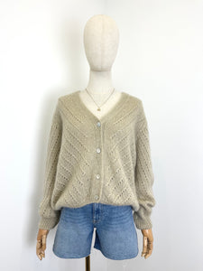 Claudia Open Knit Button Mohair Cardigan Beige