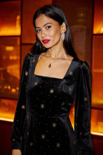 Load image into Gallery viewer, Velvet Midi Dress With Starburst Foil Print - Black

