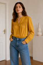 Load image into Gallery viewer, Rosalie Long Sleeve Cotton Stripe Insert Blouse Mustard
