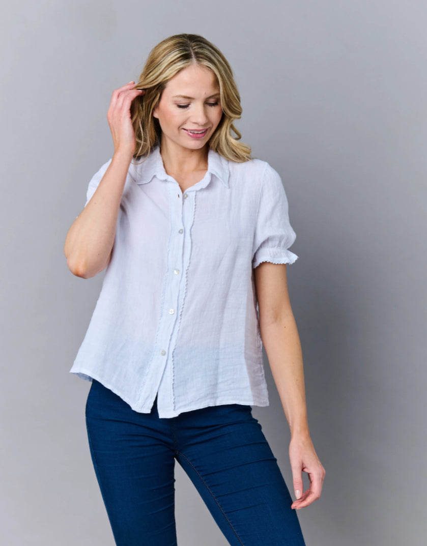 Chrisa Half Sleeve Linen Blouse White