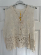 Load image into Gallery viewer, Cove Crochet Trim Waistcoat Cream
