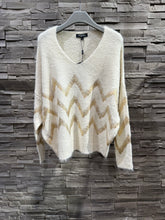 Load image into Gallery viewer, Metallic Zig Zag Jumper Cream/Gold
