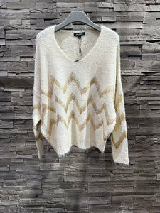 Metallic Zig Zag Jumper Cream/Gold