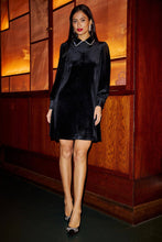 Load image into Gallery viewer, Black Long Sleeve Velvet Tunic With Diamante Collar - Black
