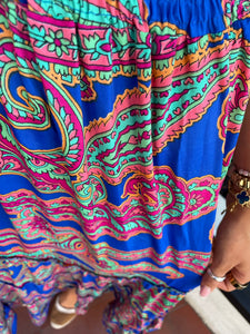Silky Sue Paisley Dress Cobalt/Pink Paisley