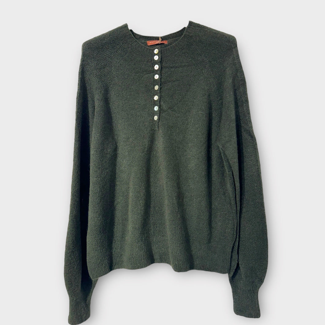 Soft Button Collar Jumper Dark Khaki