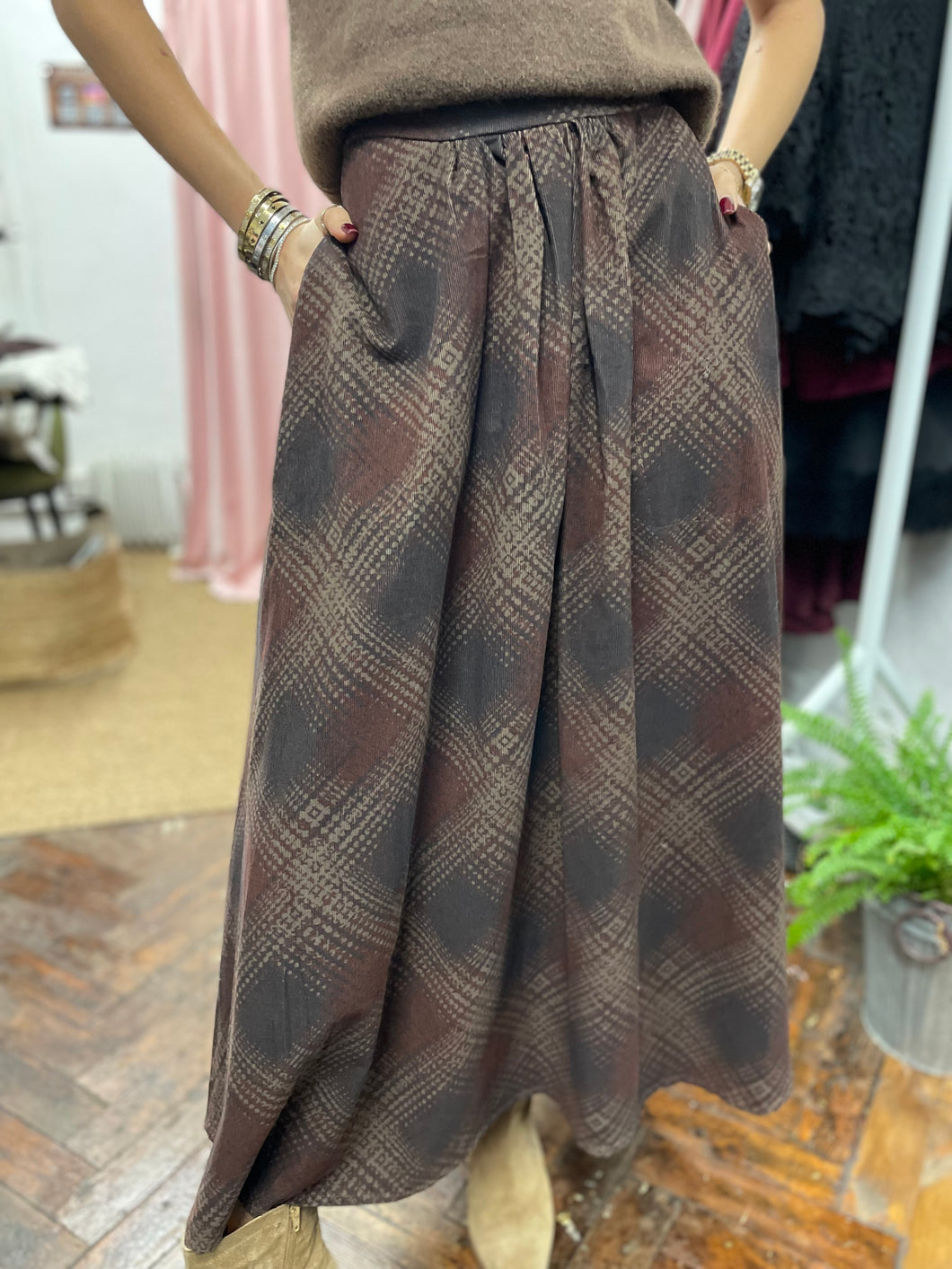 Checked Corduroy Skirt Brown/Rust