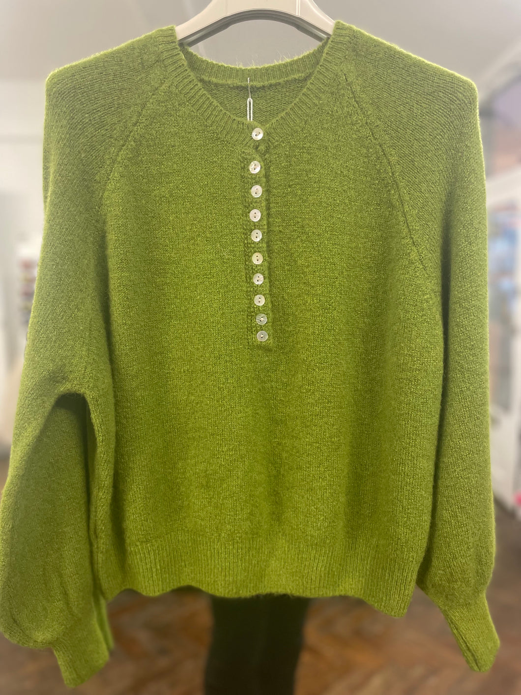 Soft Button Collar Jumper Olive